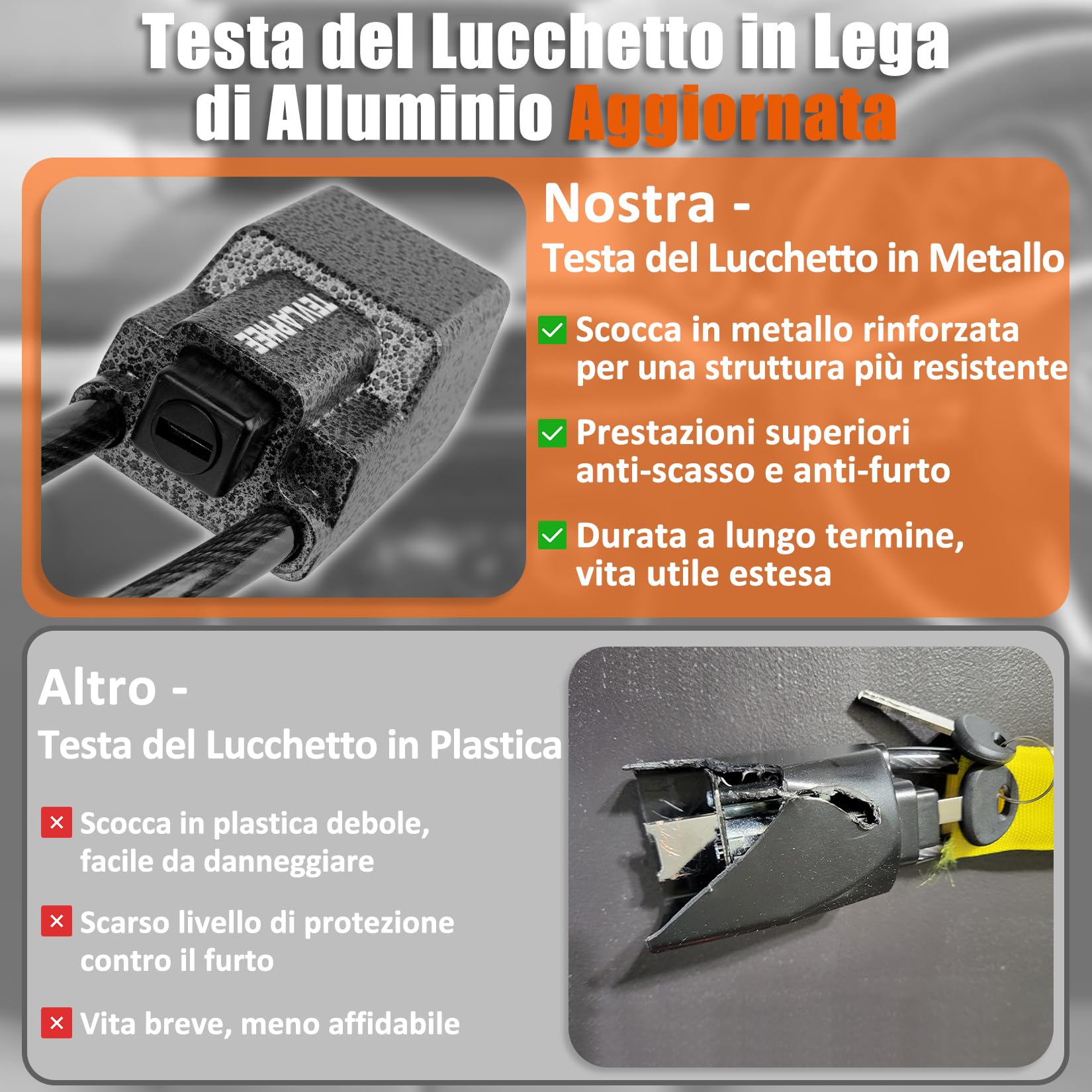 Tevlaphee Blocca Sterzo Automobile Antifurto Testa in Metallo Universale 3 Chiavi Giallo