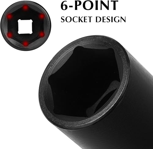 Miniatura 3 de EMENTOL Juego de 2 llaves de vaso de impacto profundo extra largas de 12 pulgada, 34 pulgadas y 1516 pulgadas, CR-MO, SAE, 6 puntos de enchufe extra