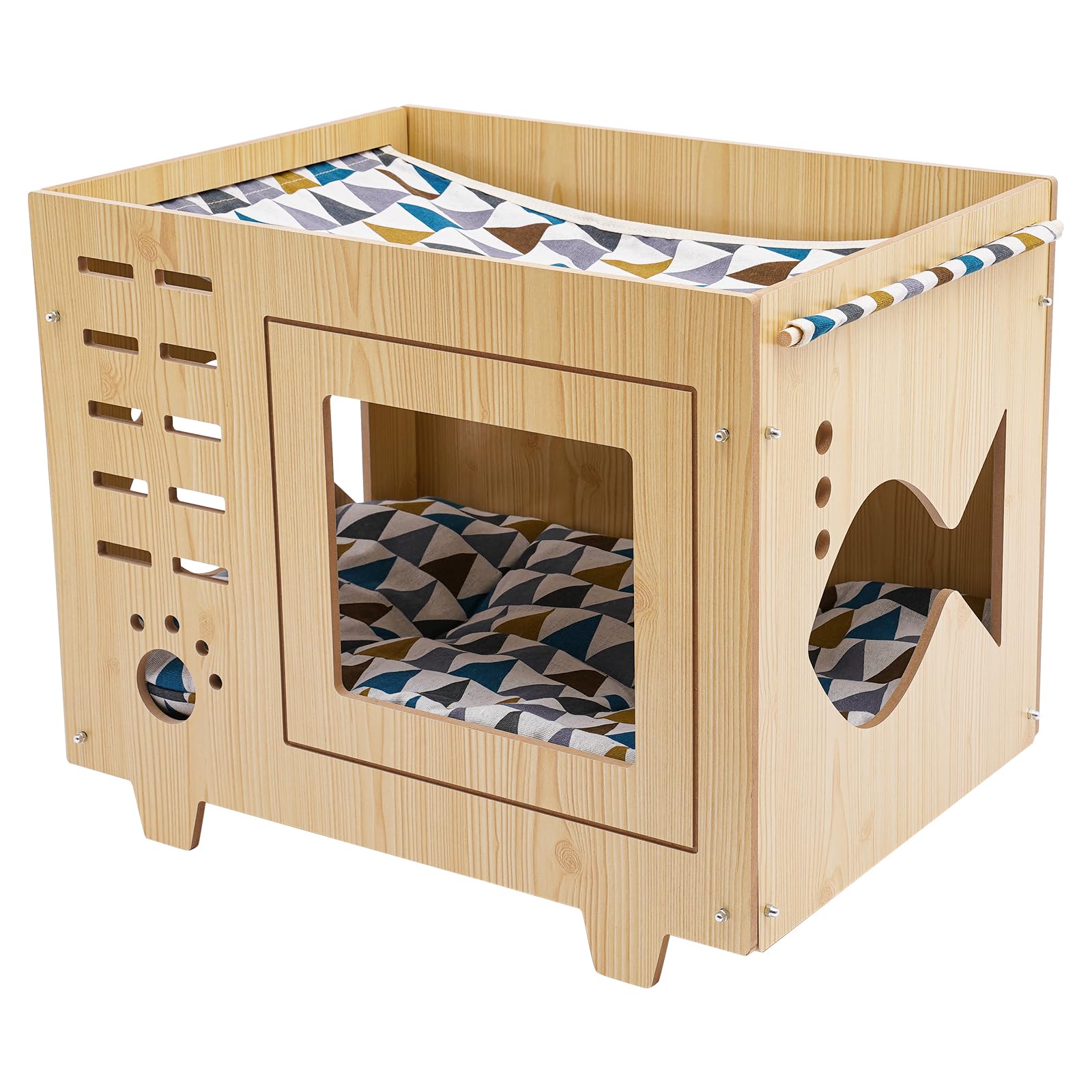 Cat House Cat Furniture MDF Wooden Pet House Medium Size Cat House Soft Warm Indoor House 55 x 40 x 44 cm