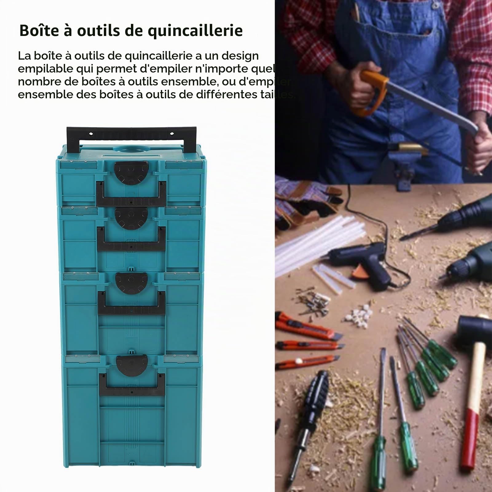 1 Pièce Caisse a Outils,Malette Outils En Plastique,De 40 Kg,Boîte à Outils Empilable,Matériel Pour Outils électriques,Organisateur De Matériel,Malette Rangement
