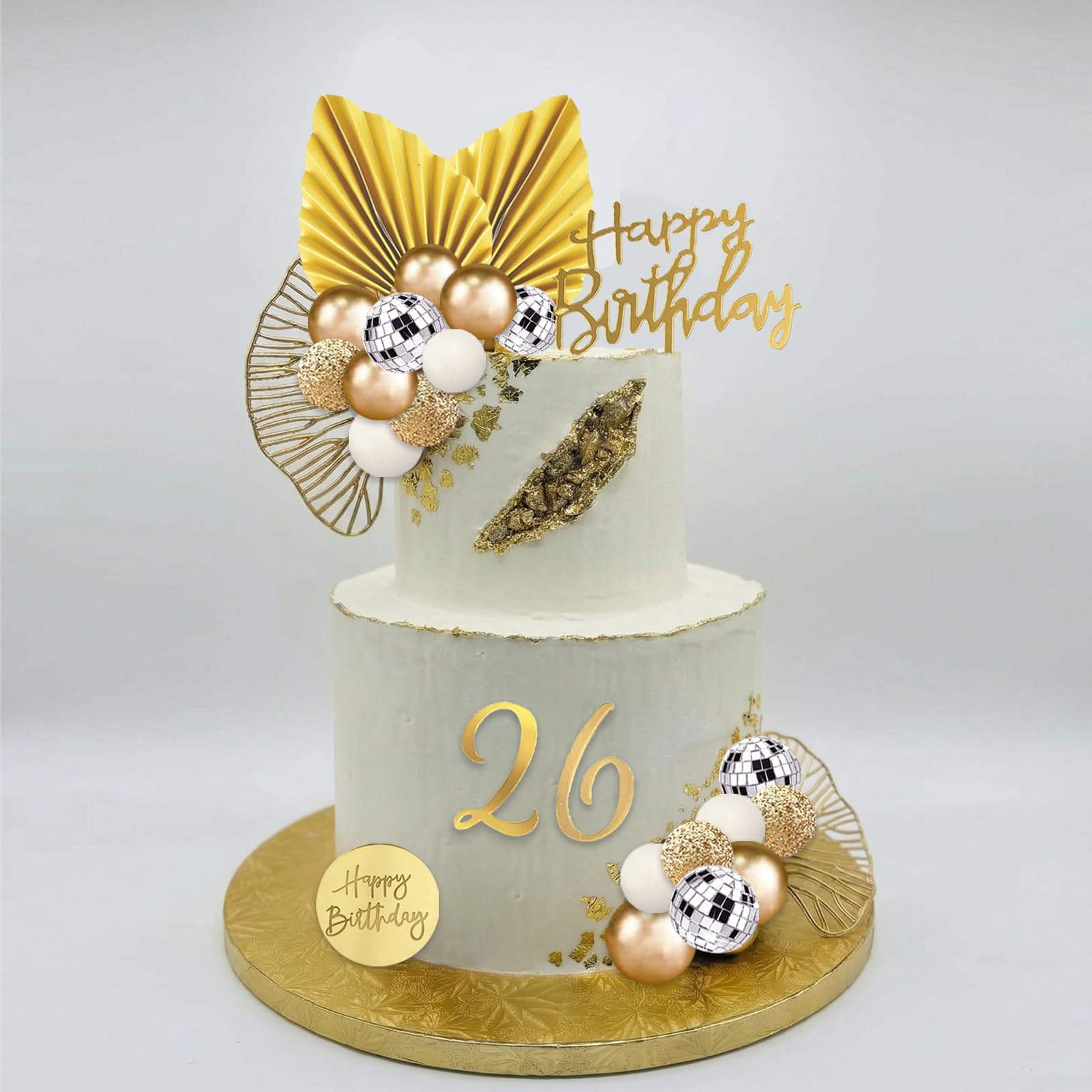 38Pcs White Gold Balls Cake Toppers