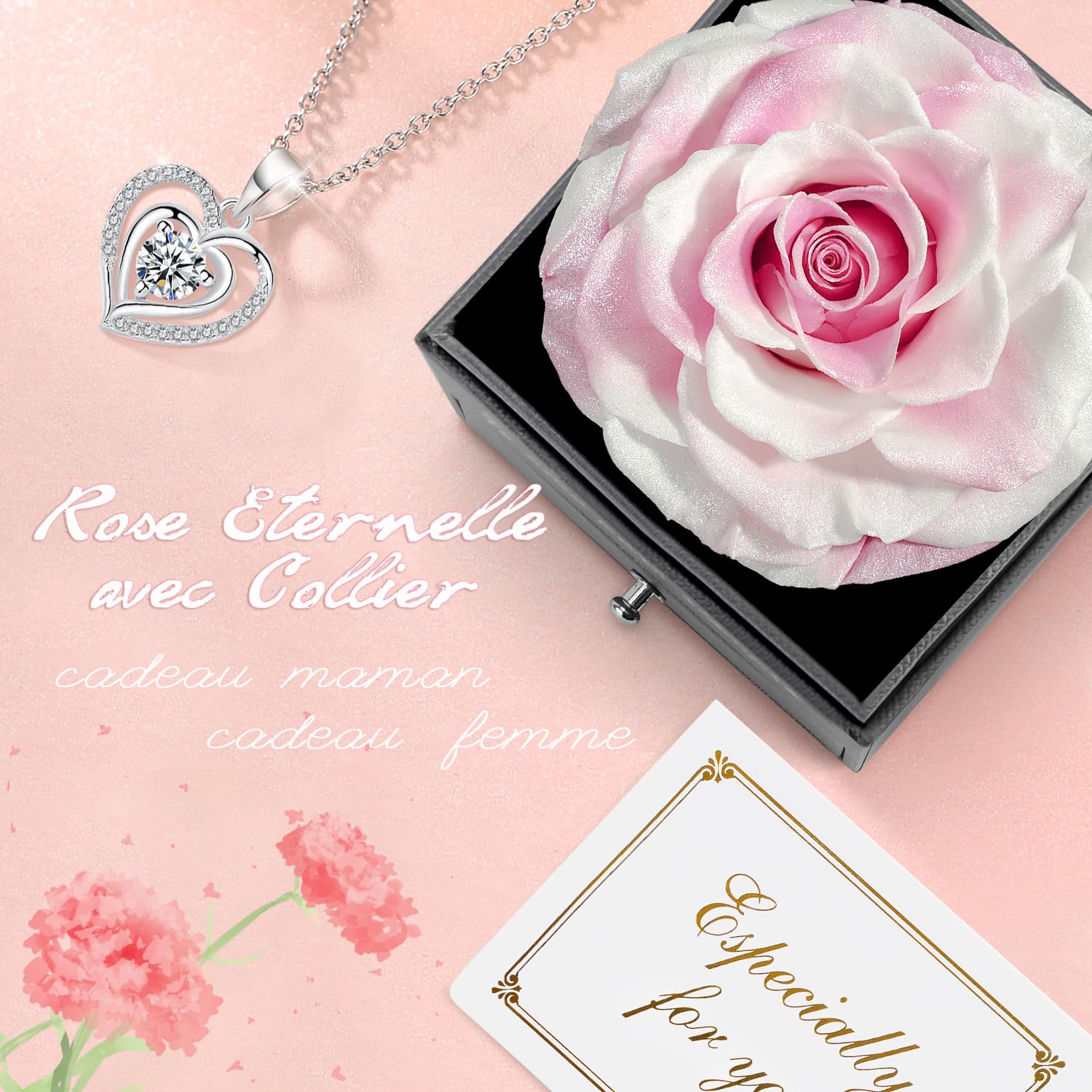Rose Éternelle Avec Collier Argent 925 Miofula - Cadeau Femme Anniversaire, Saint-Valentin - Boîte "Je T'Aime"