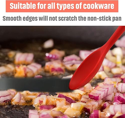 Miniatura 3 de Boao Juego de 4 utensilios de cocina de silicona de 10.6 pulgadas, grandes cucharas antiadherentes resistentes al calor, cucharas ranuradas para