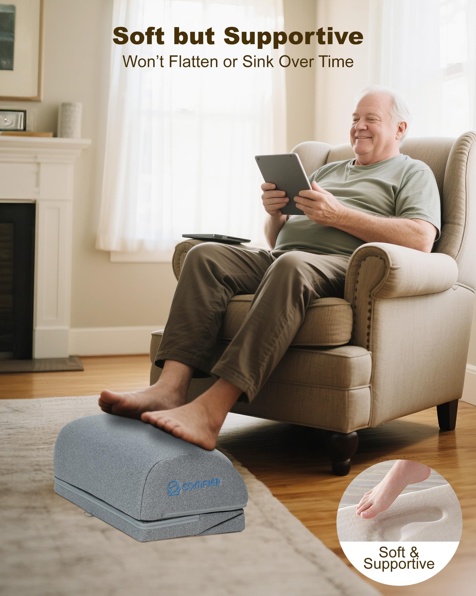 COMFIER Poggiapiedi da Scrivania con Riscaldamento e Vibrazione, Massaggiatore Piedi Regolabile in 3 Altezze, Funzione Ergonomica e Massaggio per Ufficio, Sedia da Gioco e Ufficio Domestico