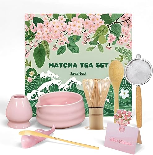 Juego de té matcha, kit de fabricación de matcha de 7 piezas, juego de batidor de macha, cuenco de matcha con boquilla, soporte para batidor Chasen,