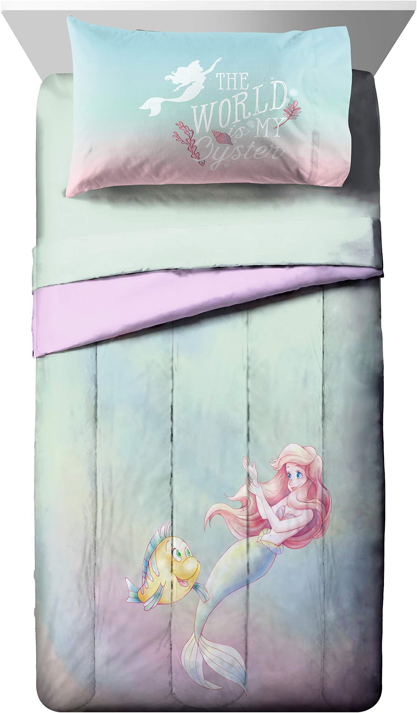 Jay Franco Disney The Little Mermaid Rainbow Full Duvet Cover & Pillowcase Set - Super Soft Kids Bedding Features Ariel - Fade Resistant Polyester Microfiber (Official Disney Product)