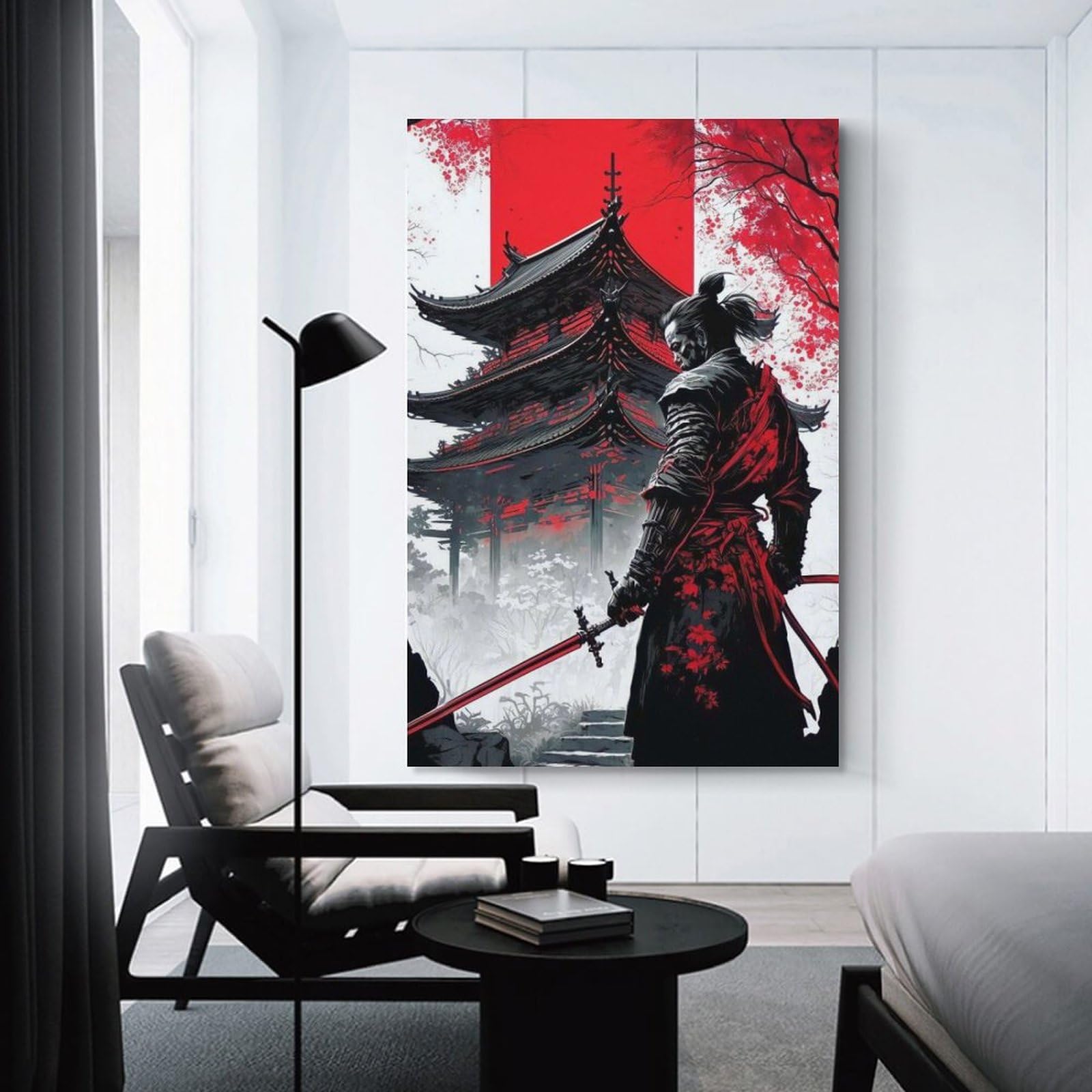 Amazon.co.jp: 絵画 戦士 サムライ和風インテリア 絵画 日本の武士と塔