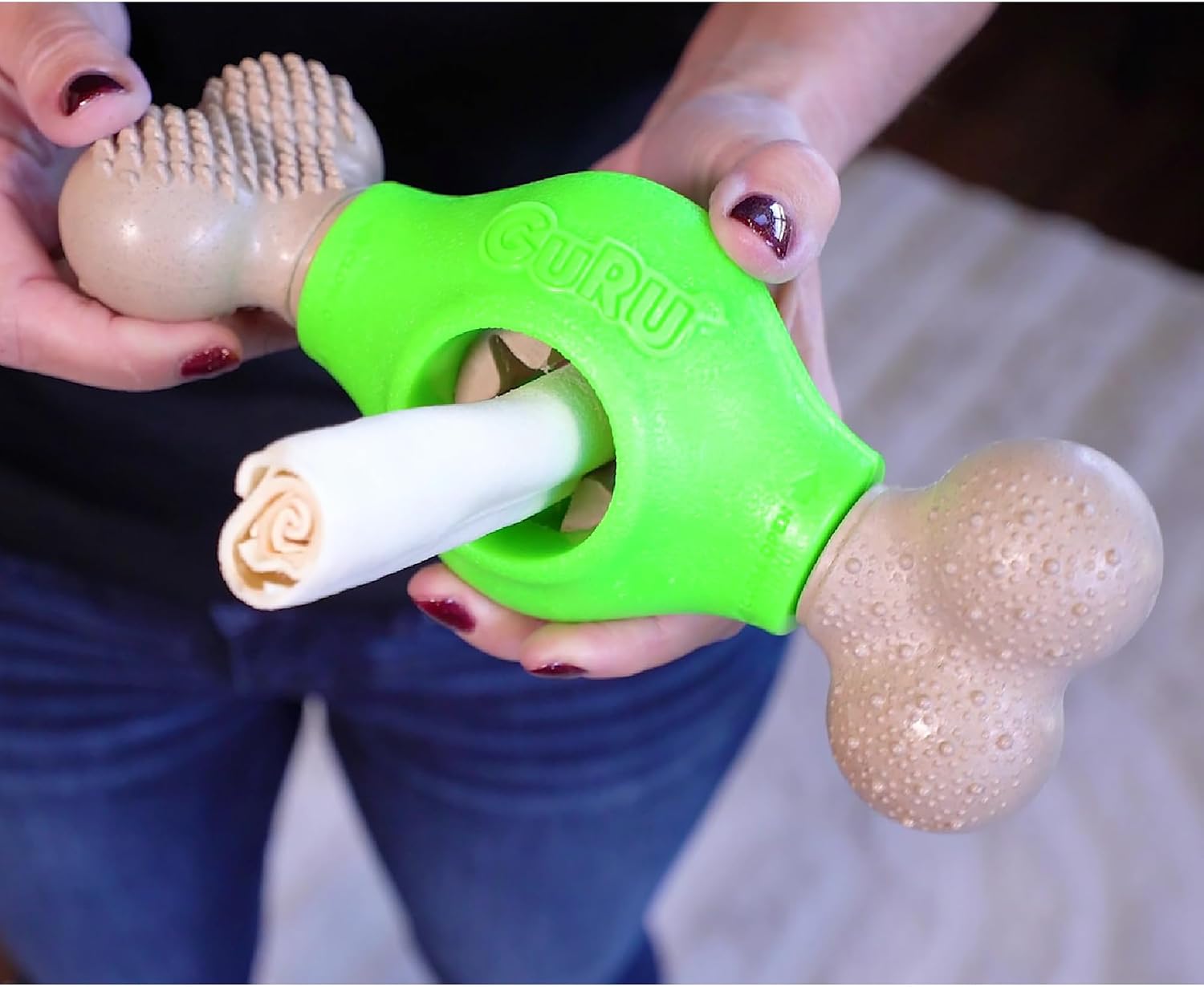 GURU Pet: Adjust-A-Chew - Medium - Dog Toy, Holds Various Shaped Treats & Bones, Bacon-Flavored Textured Ends, Durable Bone-Shaped, Interactive Play