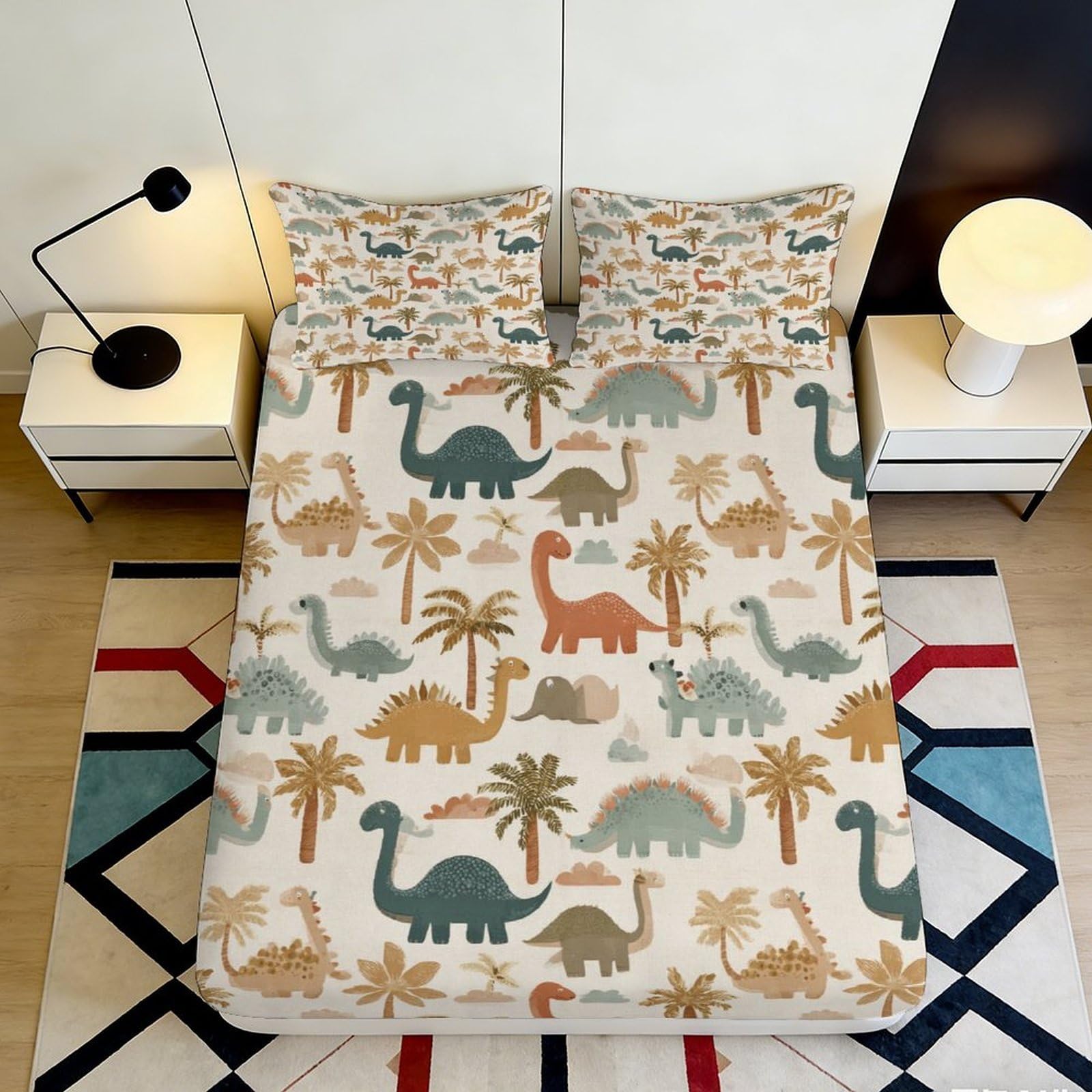 Pnayamiorkfel Style-3 3D Printed Dinosaur Forest Fitted Sheet Microfiber Soft Breathable Jurassic Bed Cover For Bedroom Guest Room Decor 90X200x25cm