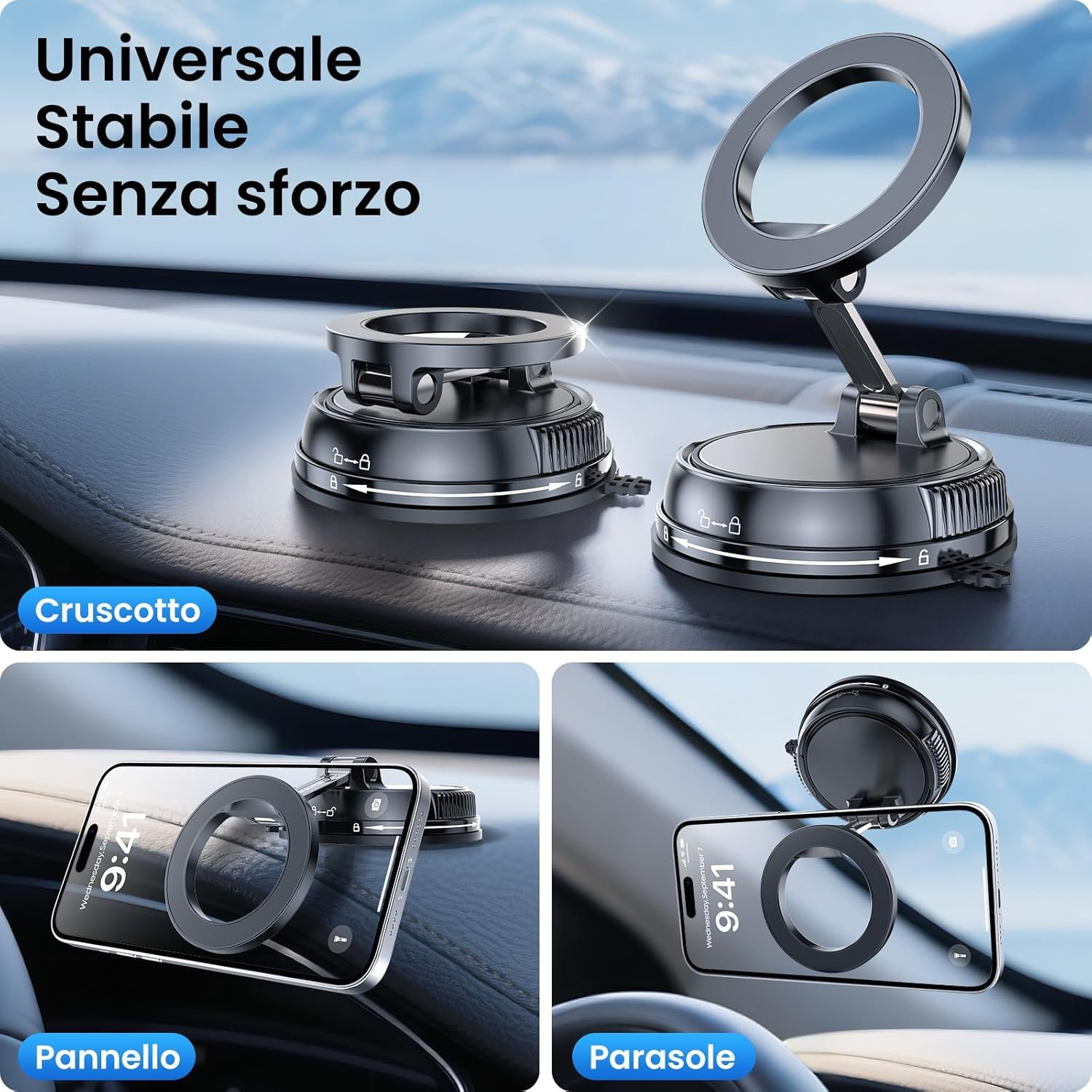 Supporto Magnetico Pixfab Per Telefono In Auto – Magnete 6XStrong, Rotazione 360°