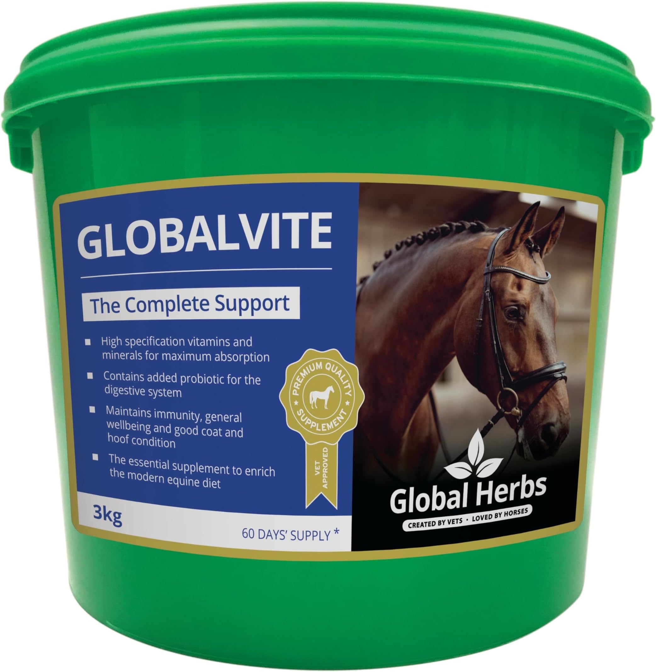 Global Herbs GlobalVite Equine Vitamin & Mineral Supplement for Hooves, Coat & Vitality 3kg