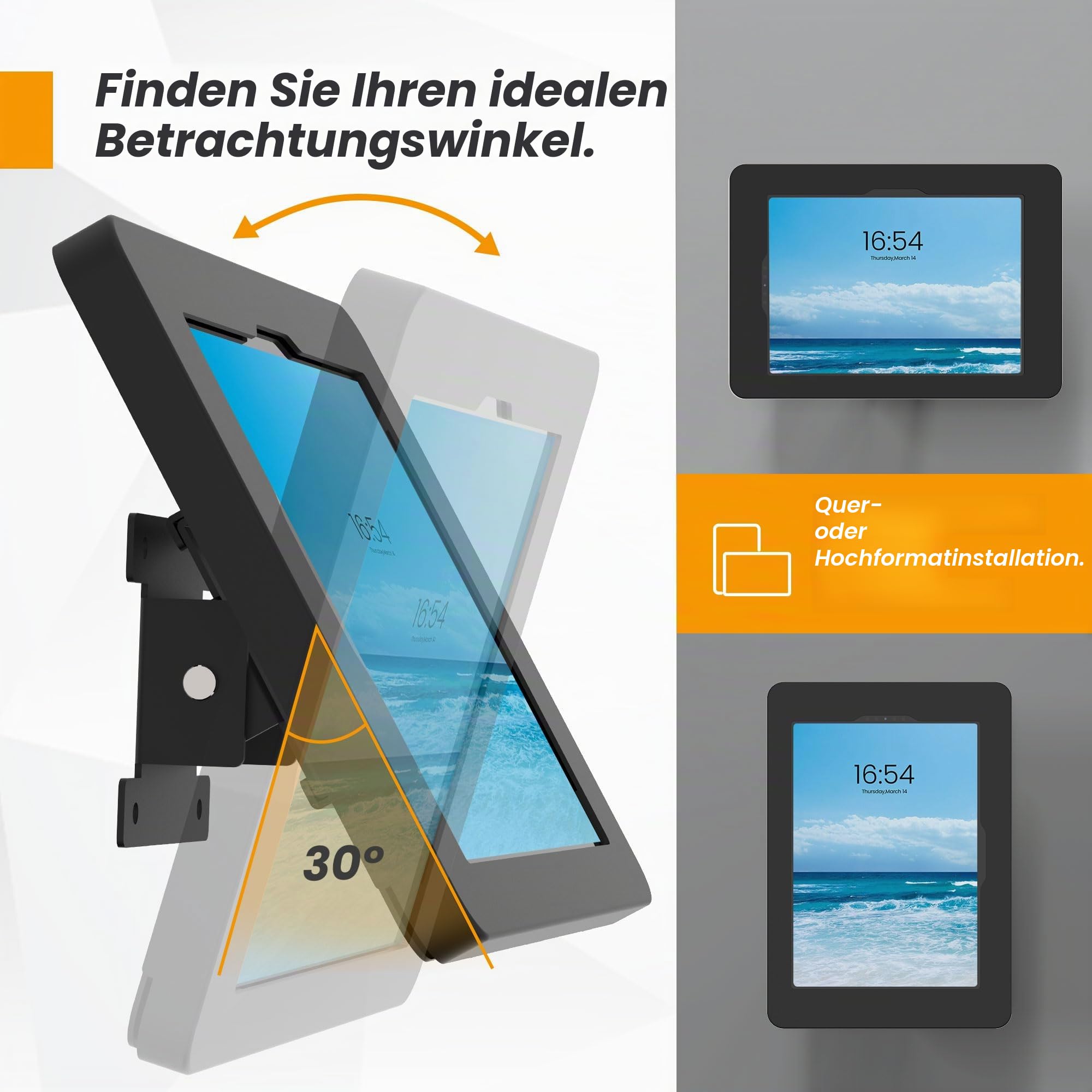 Tablet Wandhalterung Kompatibel mit iPad 10, iPad Pro 11" 1 2 3 4, iPad Air 4 5, iPad Air 11", Sicher mit Schloss, BSW101BA