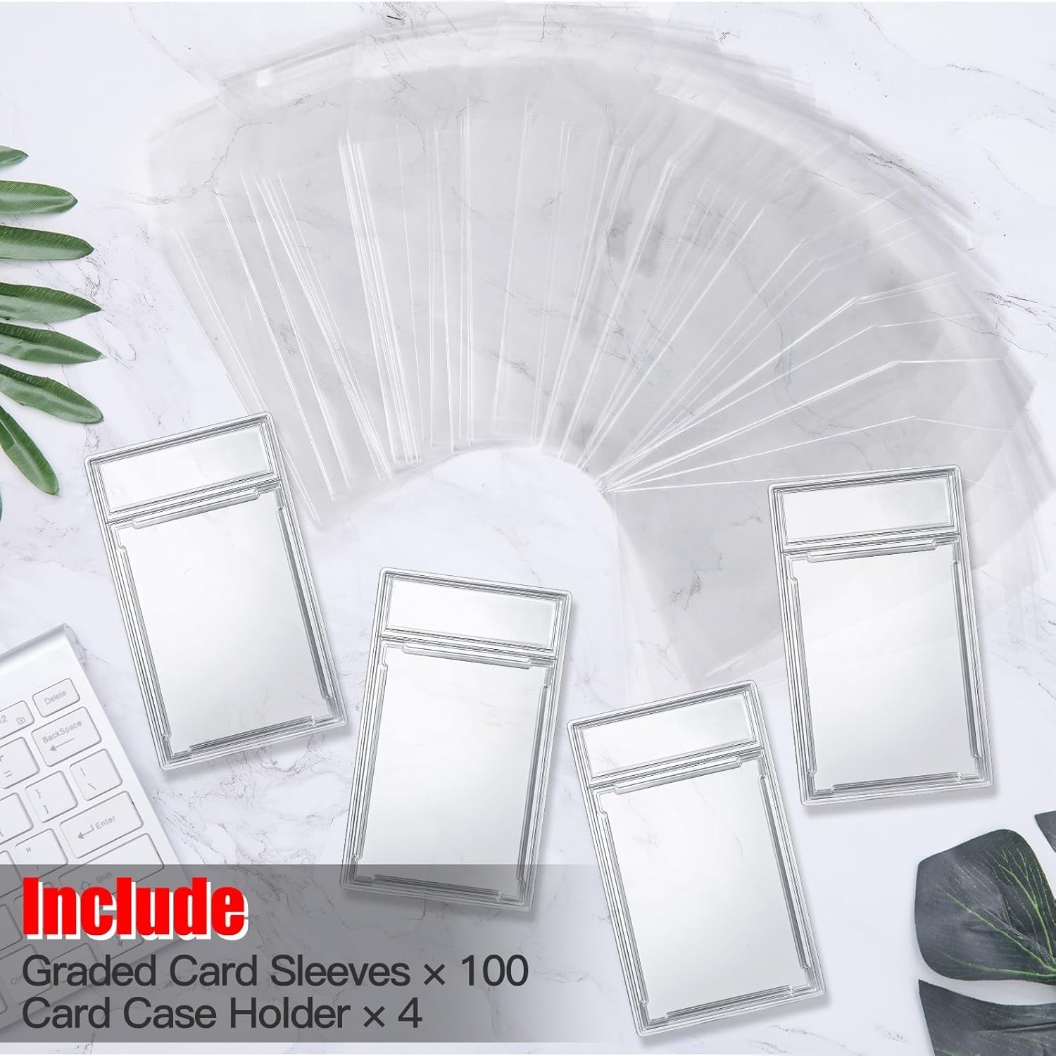 DEDC 100ct PSA Graded Card Slabs Sleeves + 4-Pack Hard Graded Card Holder Case - Acid-Free Protector Set Exact Fit Slab Protector for TCG, Game, Sports & Trading Cards Storage and Display
