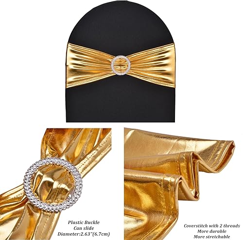 Miniatura 2 de 10 bandas de silla de elastano dorado metálico, bandas elásticas elásticas duraderas, fundas para decoración de Navidad, compromiso, eventos,