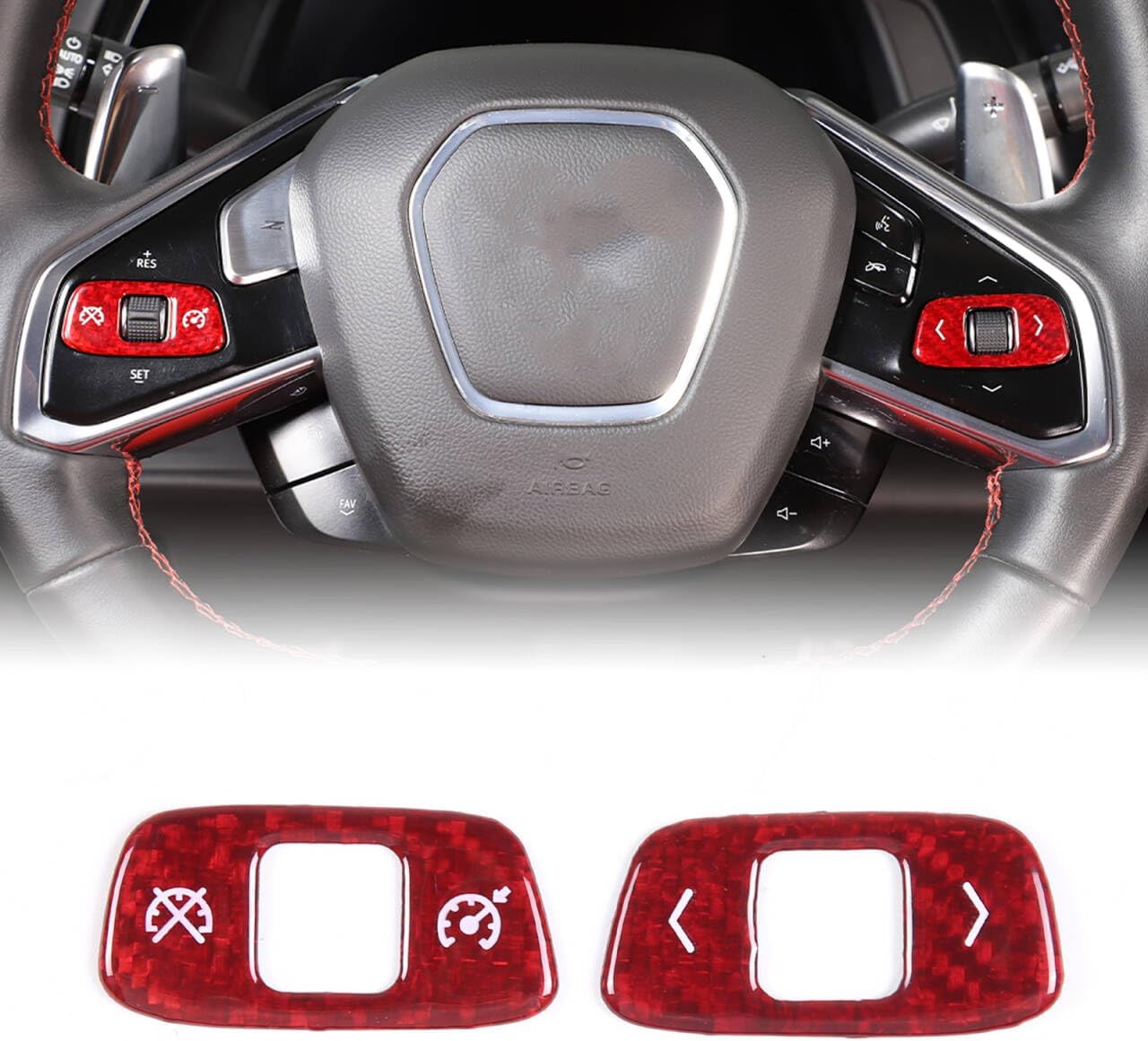 Center Console Steering Button Cover Sticker Hard Carbon Fiber for Corvette C8 2020-2024 Protection Frame Molding Sticker Trim Interior Decal C8 Corvette Accessories (Blue)