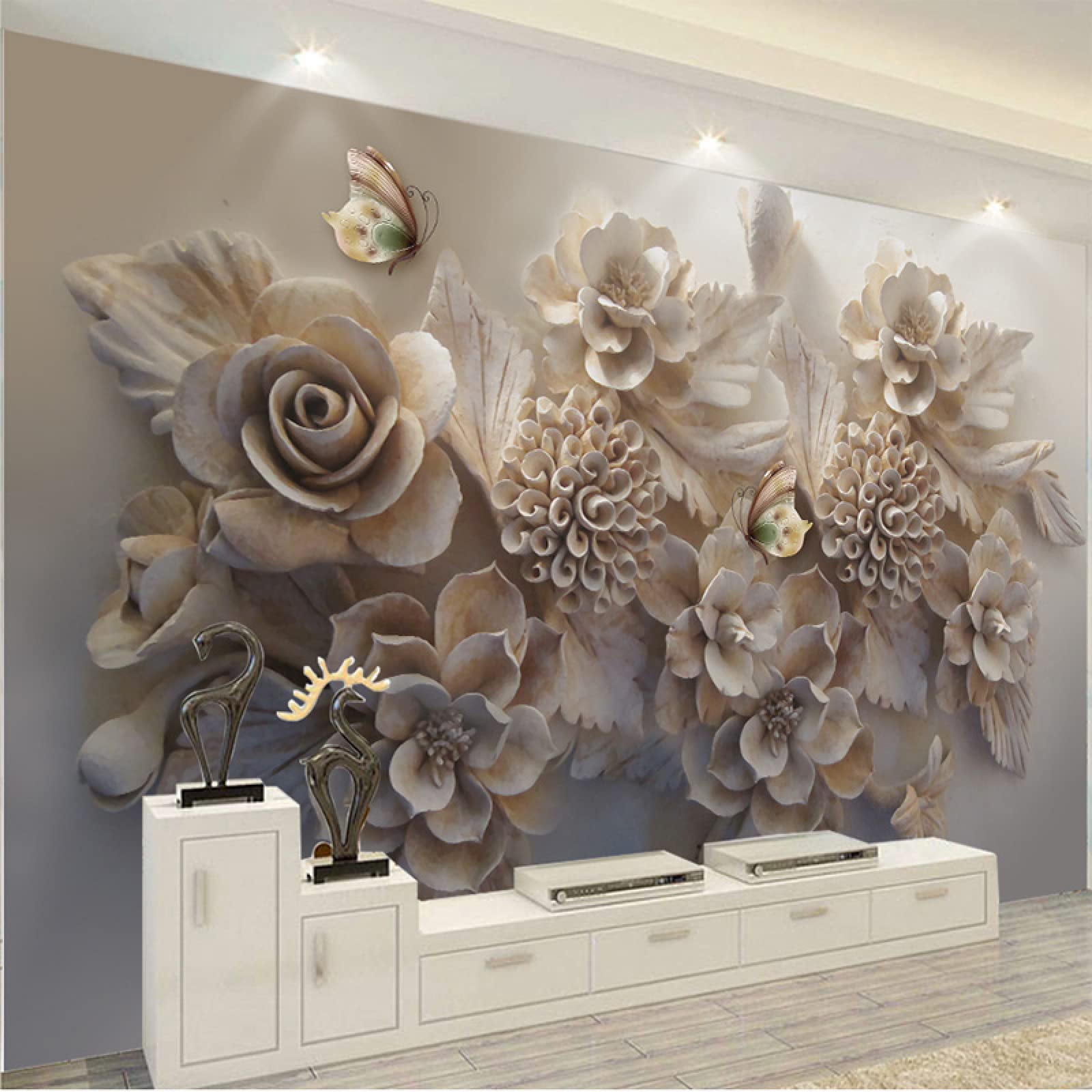 XcstdjxCustom Wall Mural 3D Wallpaper European Aesthetic Three-Dimensional Relief 3D Flower Butterfly Living Room Bedroom Sofa Background Wallpaper
