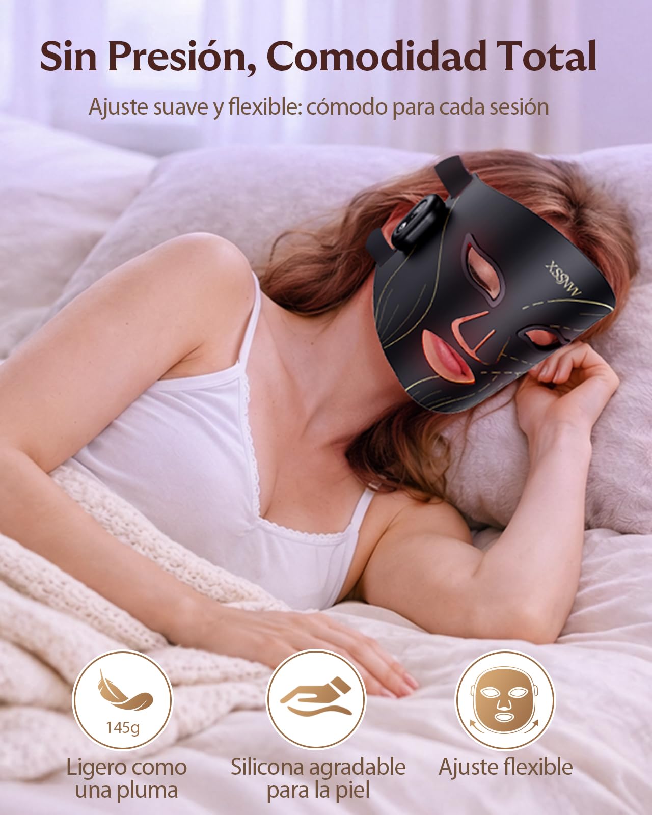 Máscara LED Facial Inalámbrica Recargable, Mascarilla Led de Silicona Flexible con 4 Modos de Luz, 850 nm Infrarrojo Cercano, 272 LEDs, Incluye Protectores Oculares para Cuidado Facial, NVV03