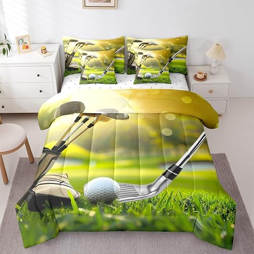 Erosebridal Golf Twin Comforter Set Golf Clubs 7 Pieces Bedding Sports Game Them
