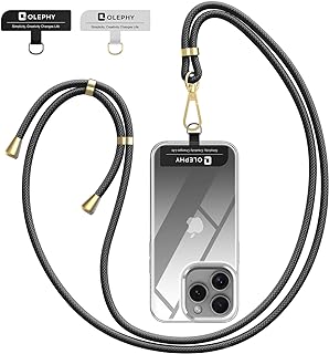 OLEPHY Crossbody Phone Lanyard Strap with 2 Pack Patchs, Adjustable Universal Nylon Neck Strap Compatible with Most Smartphones and Cases, Black