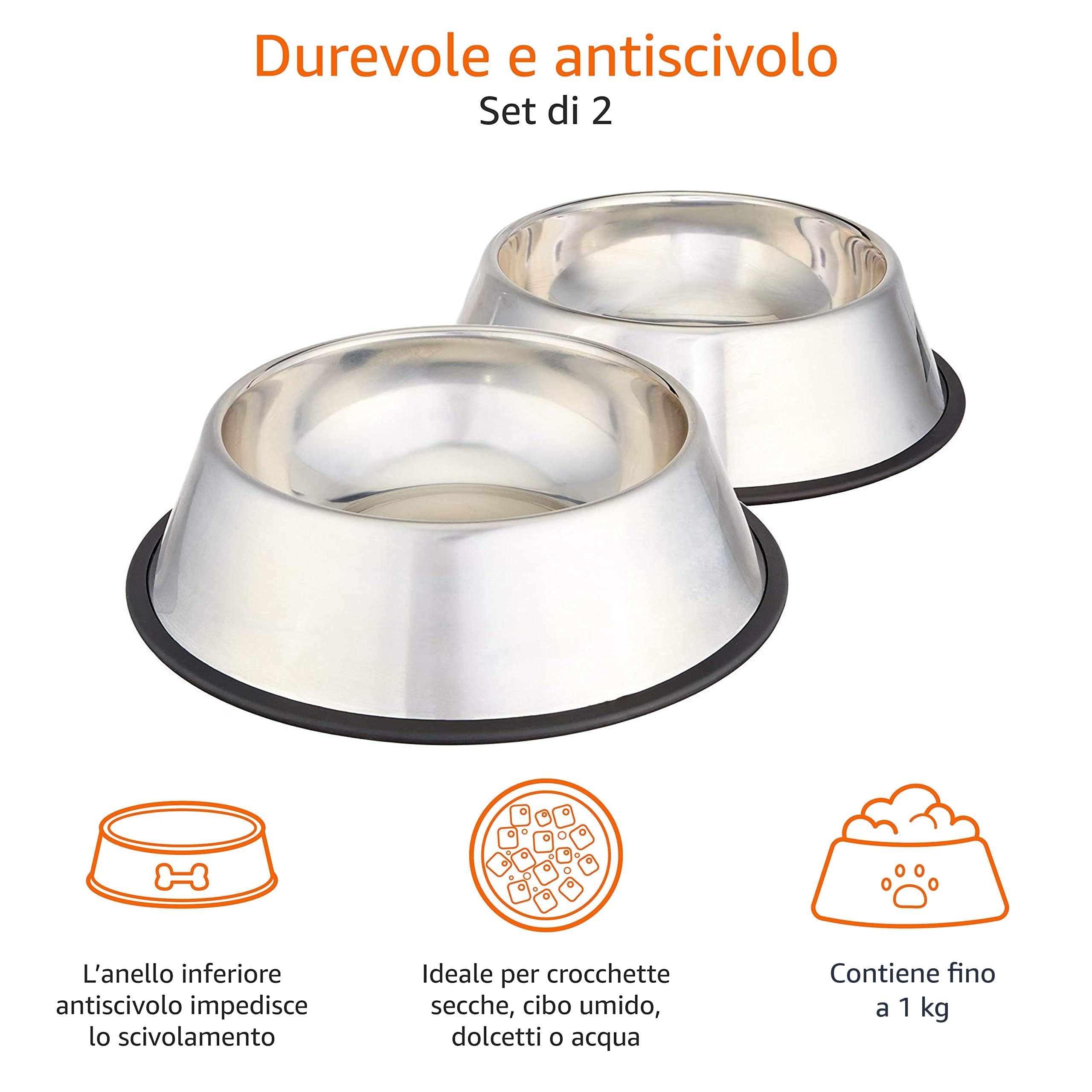 Amazon Basics - Ciotola per cani in Acciaio inossidabile - Confezione da 2