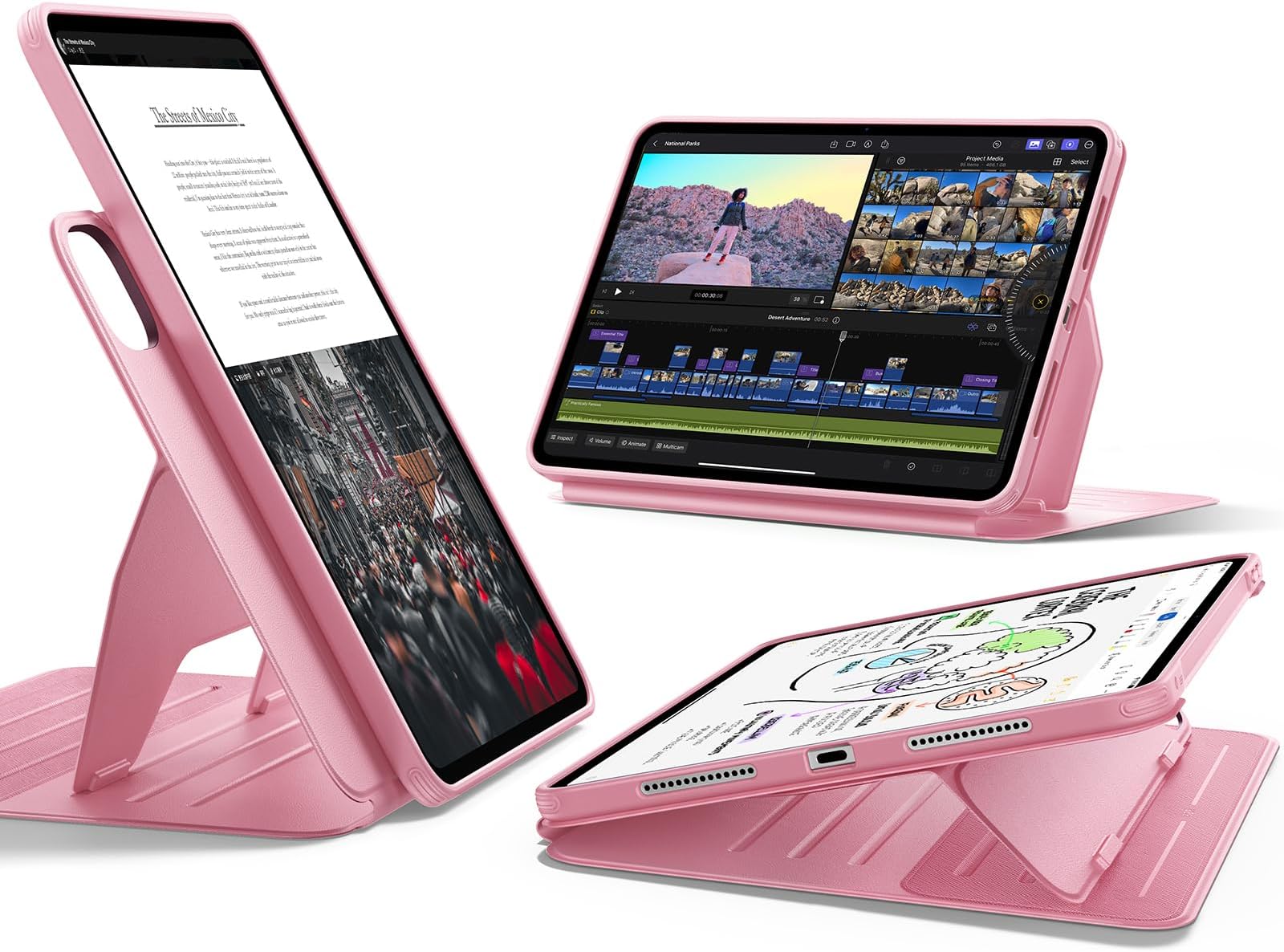 ESR for iPad Pro 11 Inch Case (M5/M4) 2025/2024, Rotating Case with Removable Magnetic Cover, Adjustable Portrait/Landscape Stand, 9 Standing Angles, Shift Series, Pink