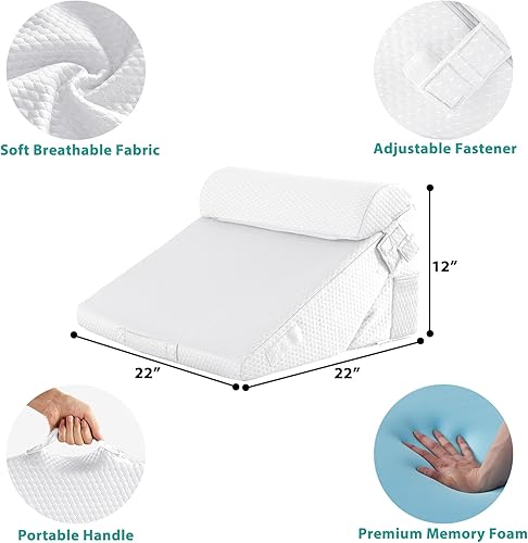 Miniatura 5 de Bedluxe Juego de 3 almohadas ortopédicas de cuña para cama, almohada de cuña de espuma para postcirugía para espalda, piernas y rodillas, almohada