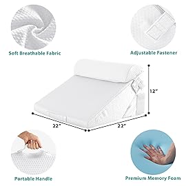 Bedluxe 3Pcs Orthopedic Bed Wedge Pillow Set, Foam Wedge Pillow Post Surgery for Back, Leg and Knee Support, Adjustable 9&12 Inch Folding Triangle Pillow for Sleeping, Acid Reflux, Snoring, White