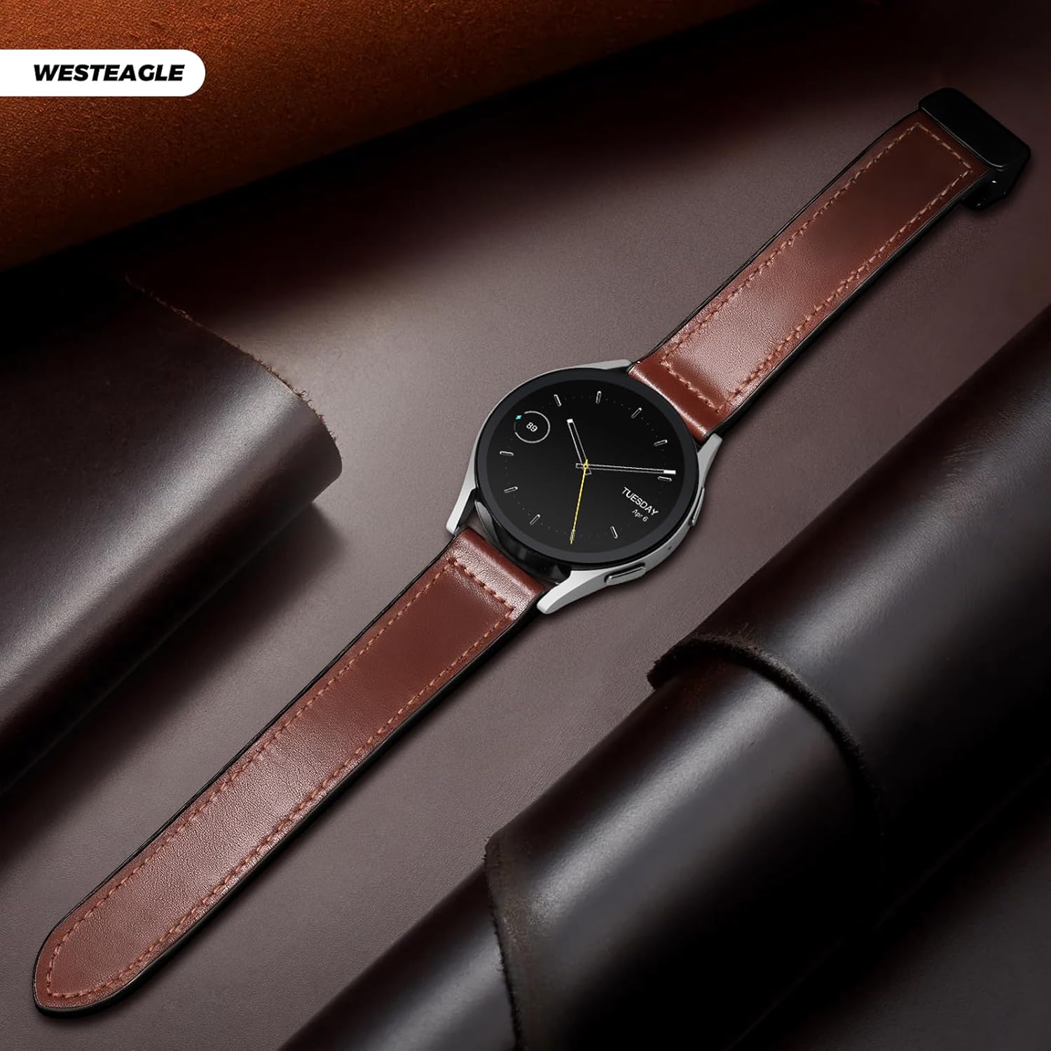 Magnetic Leather Band Compatible with Samsung Galaxy Watch 7/6/5/4/Active 2 40mm 44mm/Watch 6 Classic 43mm 47mm/Watch 5 Pro 45mm/Watch 4 Classic 42mm 46mm, 20mm Strap for Men - Image 8