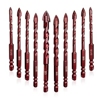 FEWELL Masonry Drill Bits 10 Pcs,Professional Concrete Drill Bit Set,for Various Material (Metal, Brick, Glass, Ceramic Tile, Plastic, Wood ,Wall Mirror,Size 1/8