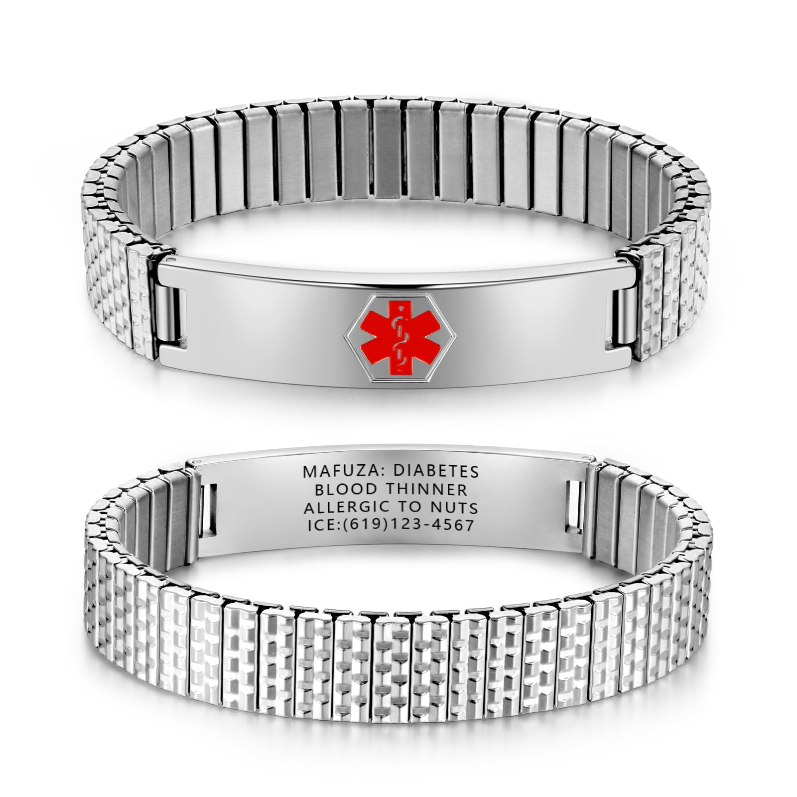 lagofit Medical Alert Bracelet for Men Women, Stainless Steel Medical ID Bracelet, 3 Sizes 4 Colors Elastic Strap Unisex Medical Bracelet