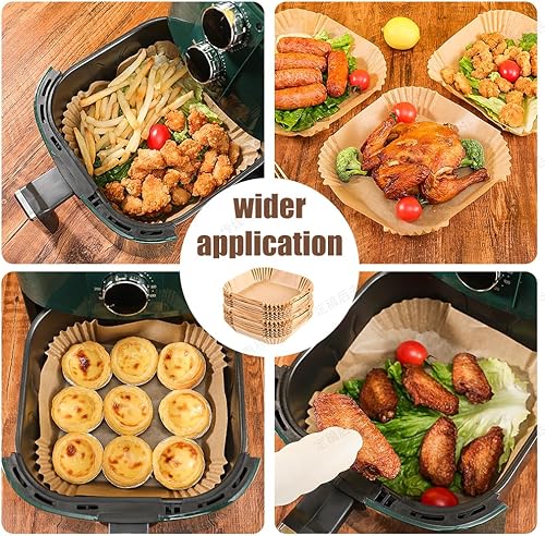 Miniatura 6 de 100 forros de papel pergamino para freidora de aire, rectangulares de 8.6 x 5.5 pulgadas, desechables para doble cesta de 6 a 10 cuartos de galón,