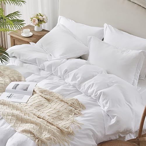 Hboemde White Duvet Cover Queen - Soft Queen Size Duvet Cover Set - 3 Pieces Solid Color Comforter Cover, Bedding Set with Zipper Closure - Breathable Microfiber (1 Duvet Cover, 2 Pillow Shams)