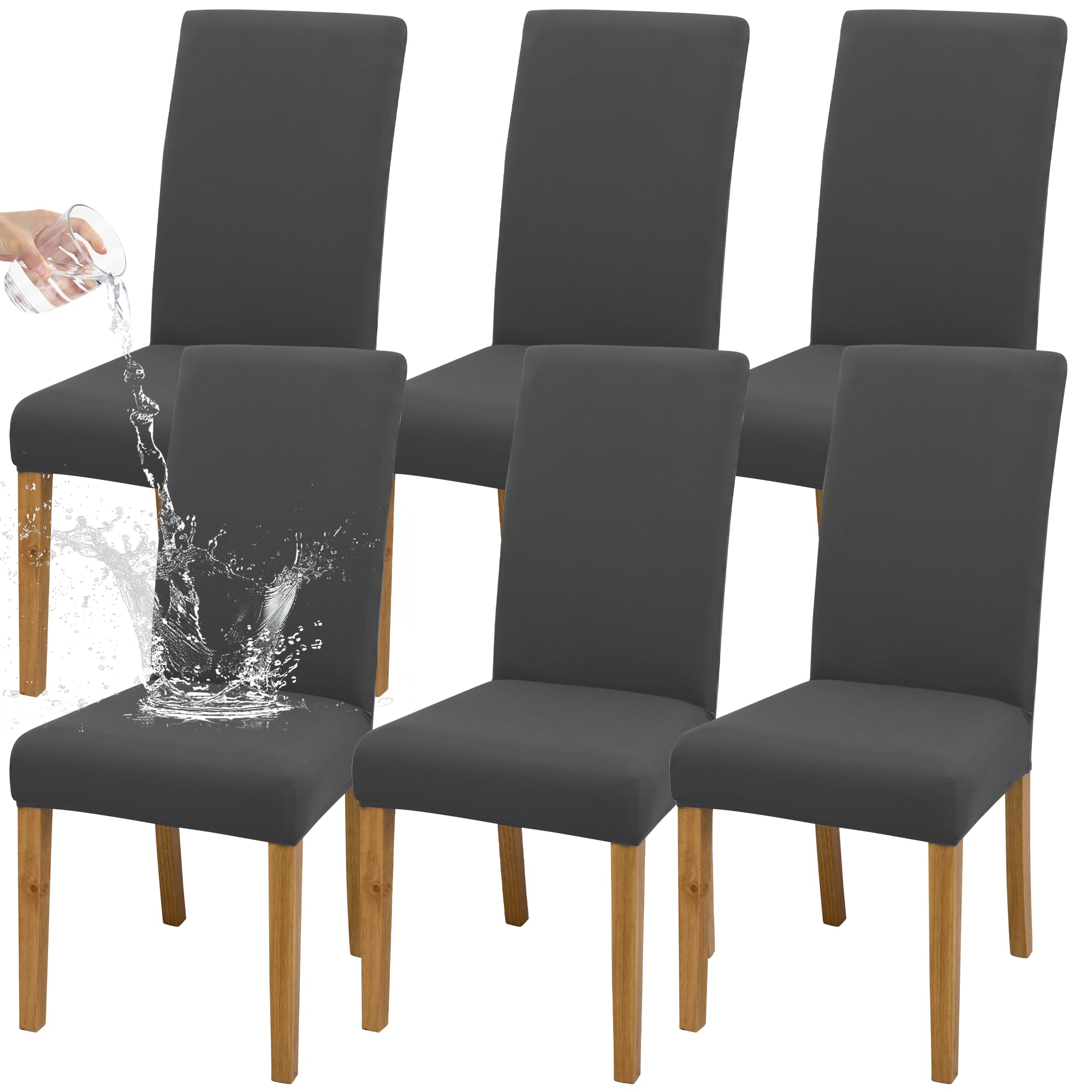 DREAHOTEXTIL coprisedia con schienale、coprisedia elasticizzati、coprisedie antigraffio gatto、copri sedia da ufficio (set da 2/4/6 pezzi con schienale) per salotti, cucine, feste e hotel. (6, Grigio)