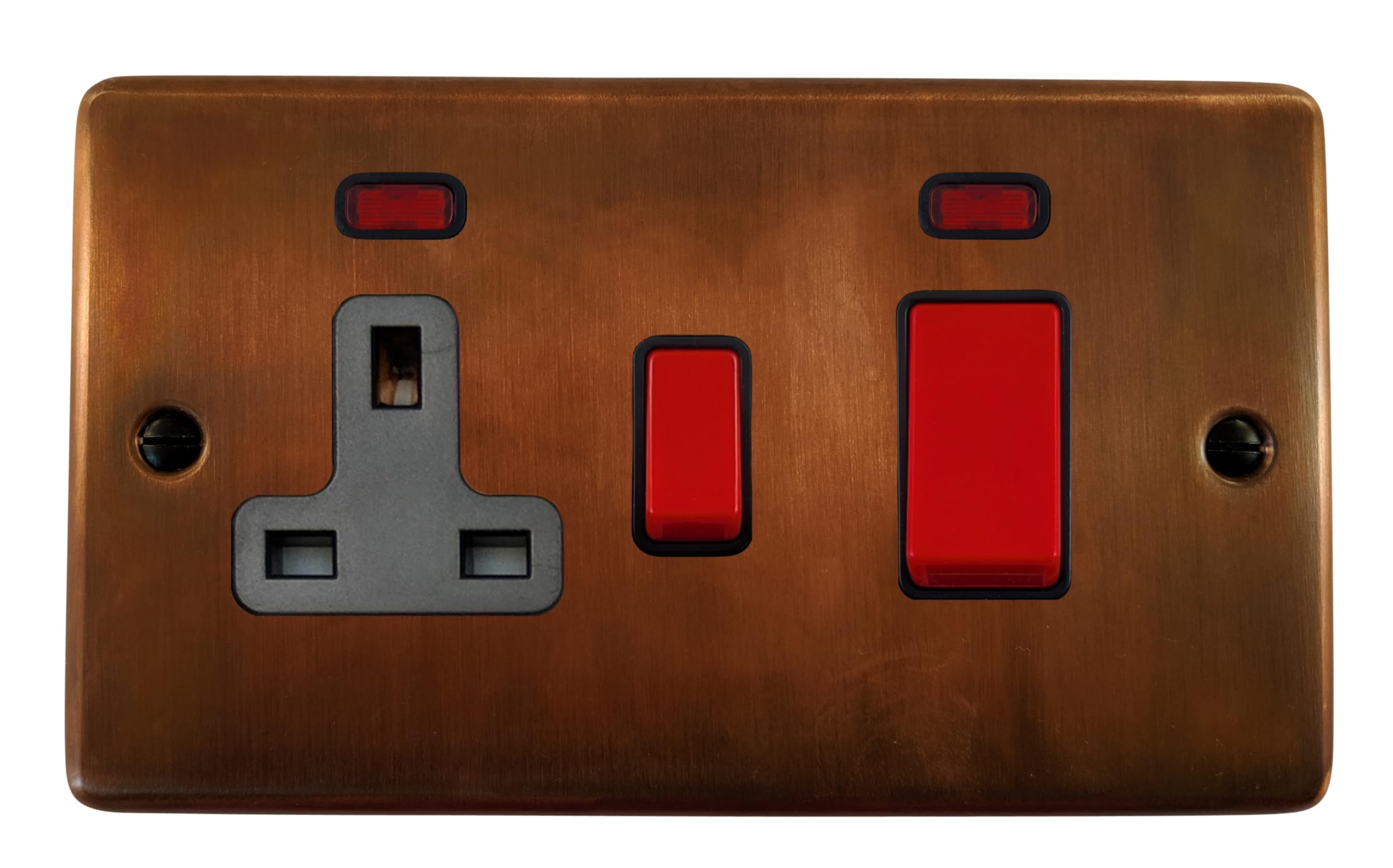 G&H Brassware Copper Contour Tarnished Cooker Switch With Socket (Black Switch) - Ctc29b
