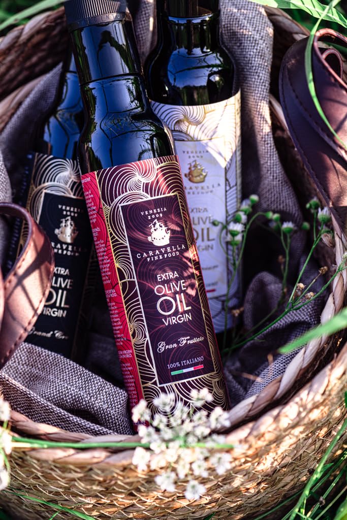 Paquete de 12 aceites de oliva virgen extra Caravella Granfruttato 250 ml - 100% italiano - Premium Gourmet - Extracción en frío - Alto contenido en polifenoles y antioxidantes - Campaña New Oil de