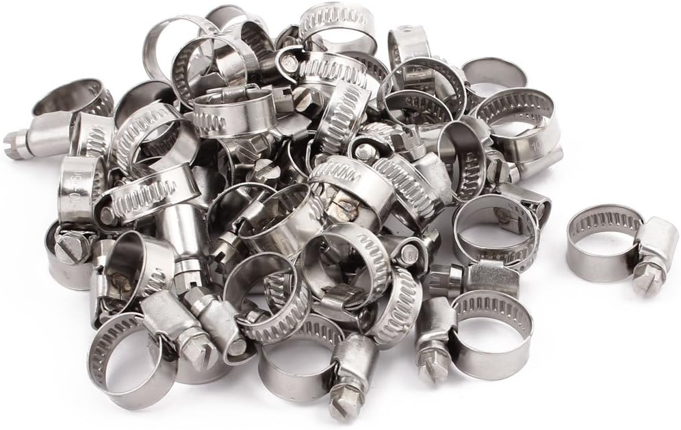 50pcs 10-16mm Fastener Clamping Range 8mm Width Steel German Hose Clamp Model:43as645qo539