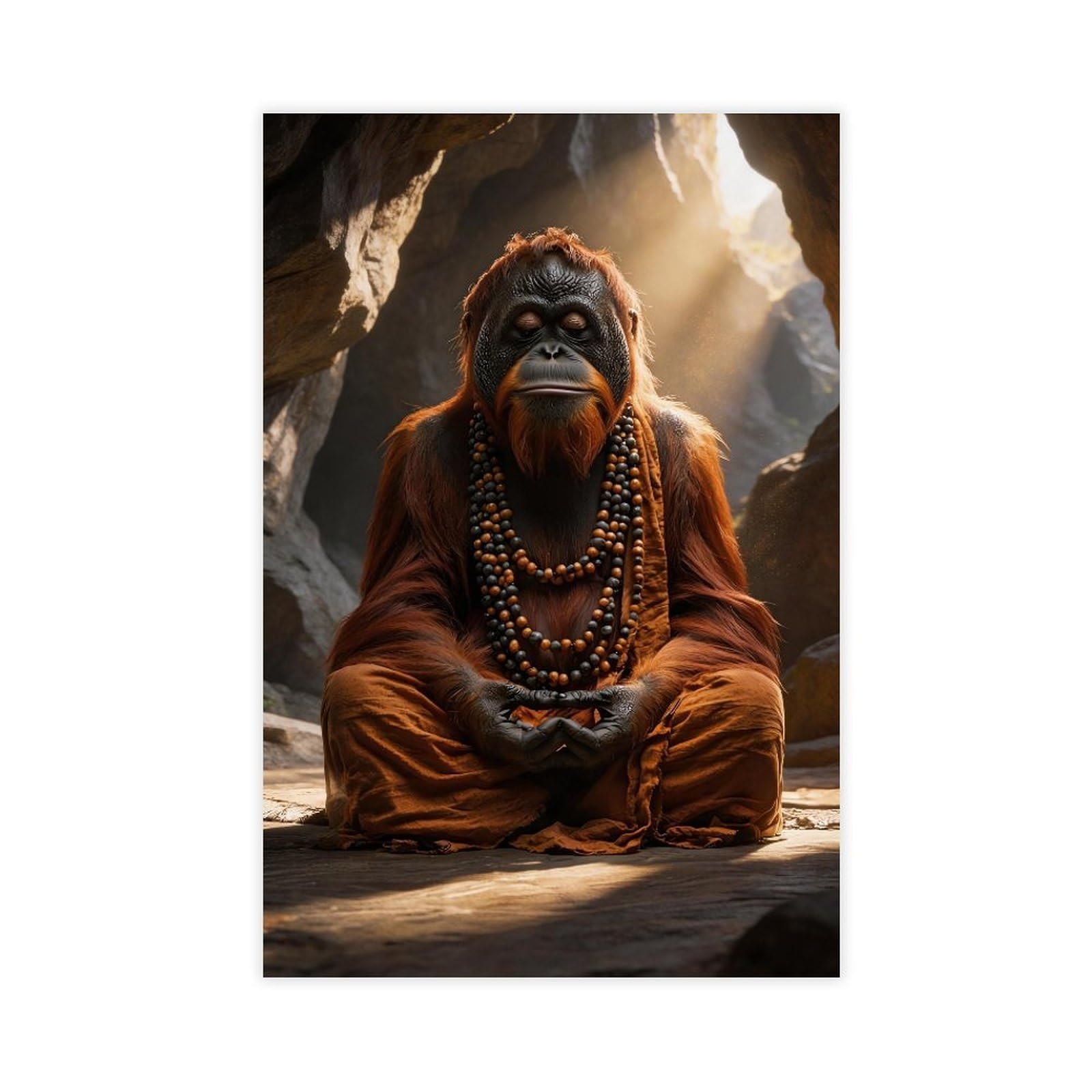 Bareronor Zen Ape Meditating Canvas Poster for Living Room Decor Gift