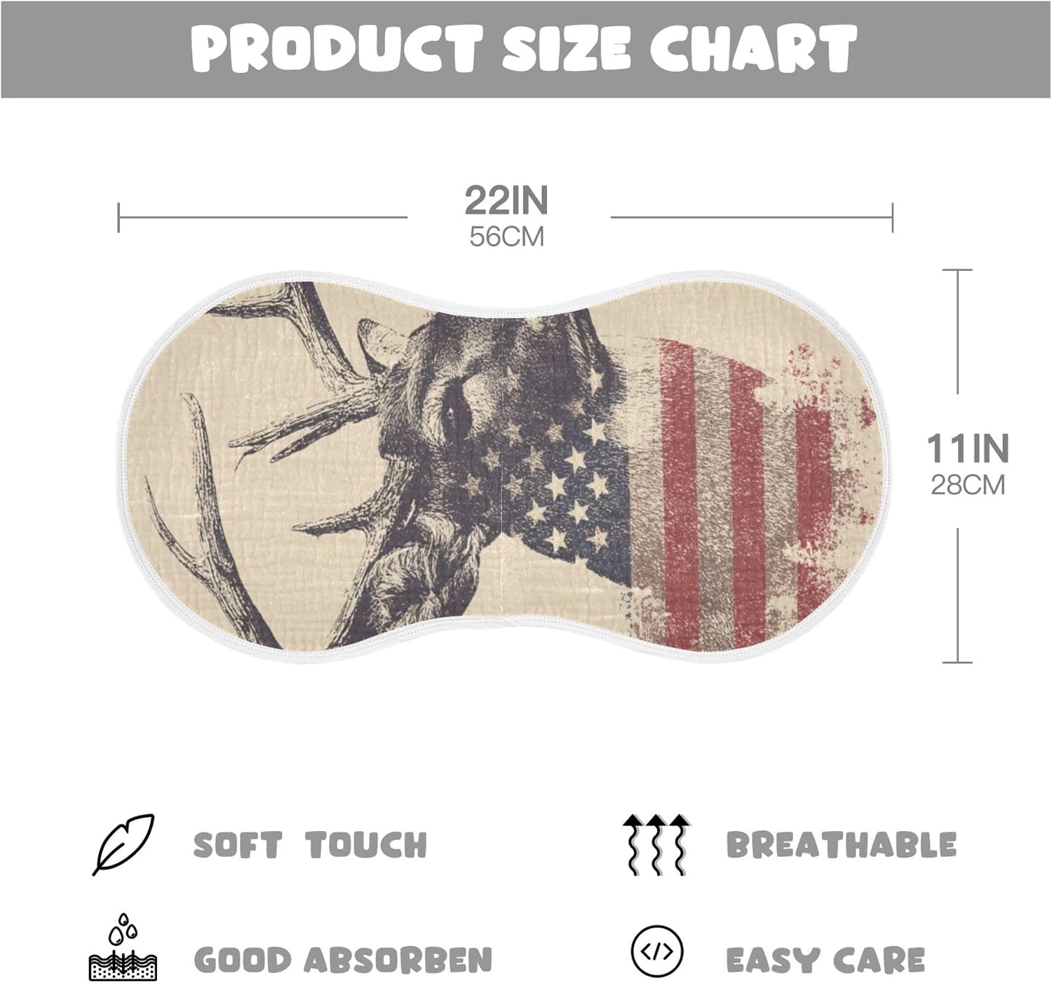 American Flag Vintage Deers Burp Cloths Baby Boys Girls Absorbent Soft Cotton Burping Cloths Rags 4 Pack