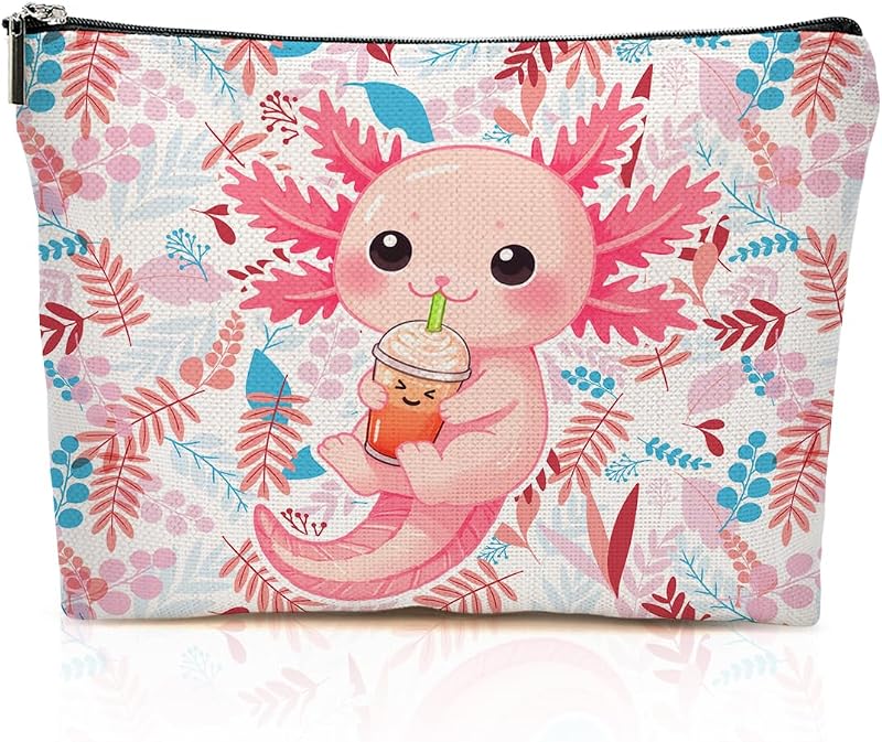 Necessaire YRZGBNM com estampa de axolote, zíper, Multicolor 068