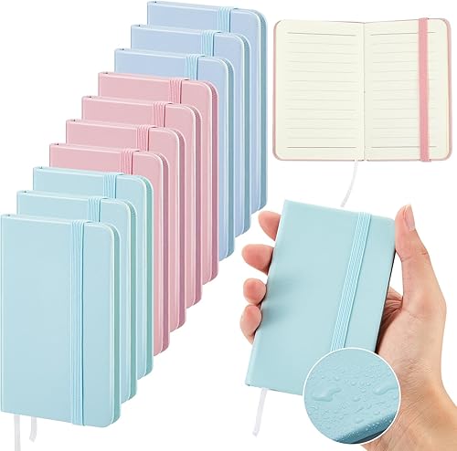 Miniatura 12 de Qeeenar 10 piezas de cuaderno de bolsillo de tapa dura de cuero 4 x 2.5 pulgadas pequeño cuaderno de 50 hojas de tapa dura mini bloc de notas Negro