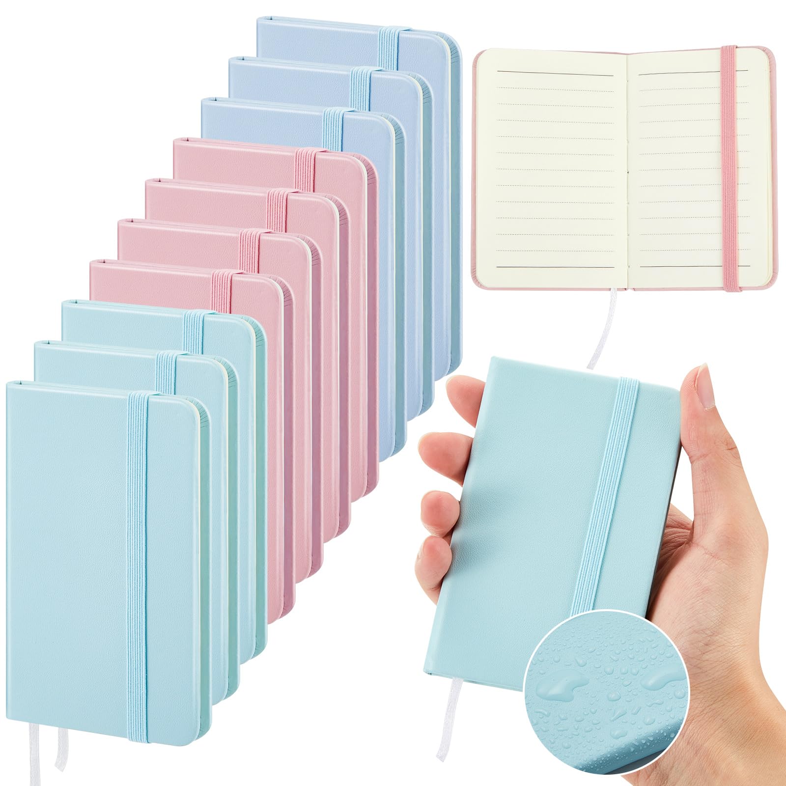 Qeeenar 10 Pcs Hardcover Leather Pocket Notebook 4 x 2.5 Inch Small Notebook 50 Sheets Hardcover Mini Notepad Tiny Lined Journal for Office Home School Writing Supplies (Pink,Blue,Green) — image 1