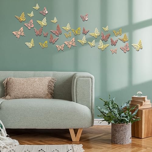 Miniatura 4 de 72 piezas de decoración de pared de mariposa 3D para decoración de habitación, decoración de mariposa dorada, decoración del hogar, 6 estilos, 3
