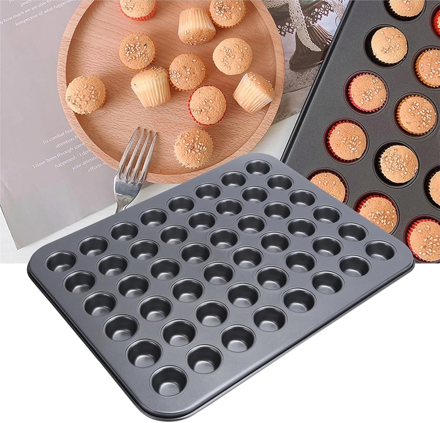 48-Cup Non-Stick Mini Cupcake Pan Baking tray, Round Baking Mold, Essential Kitchen Baking Utensil