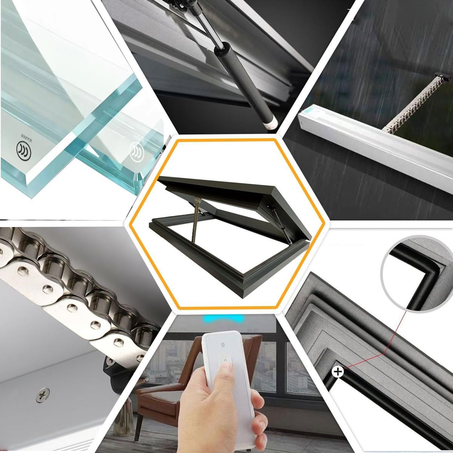 Ventana de techo eléctrica con protección solar y mosquitera para iluminación y ventilación