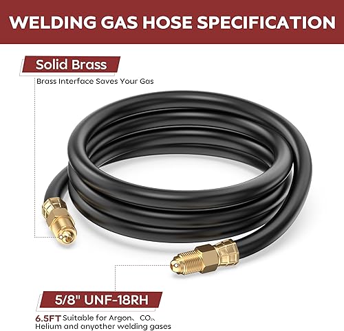 Miniatura 3 de hynade Manguera de soldadura de gas inerte de 6.5 pies, manguera adaptadora de regulador de gas de CO2 de argón con accesorios UNF-18RH de 5/8