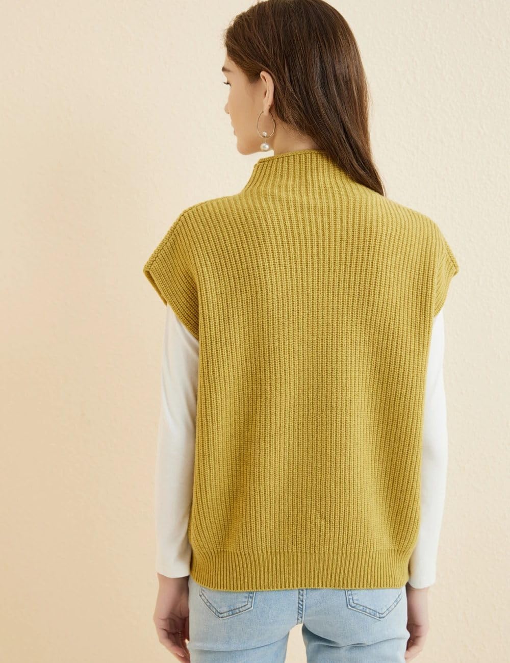 Damska Dzianinowa Kamizelka Bez Rękawów - Damska Miękki Sweter Sweter Kamizelka Mockneck Jesień Zima Ciepły Bez Rękawów Dzianinowa Kamizelka Pulowerowa Klasyczna