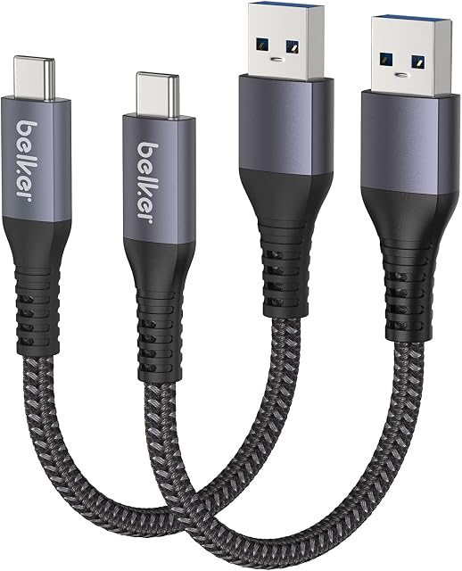Belker USB C Cable Short 20cm/0.2M 2Pack [10Gbps Data] USB3.1 Gen2 Type C Android Auto Cable QC3.0 3A USB A to C Fast Charger for Samsung Note20 Galaxy S22/S21/S20 Galaxy Z Flip4 TabS8 Pixel7 OnePlus9