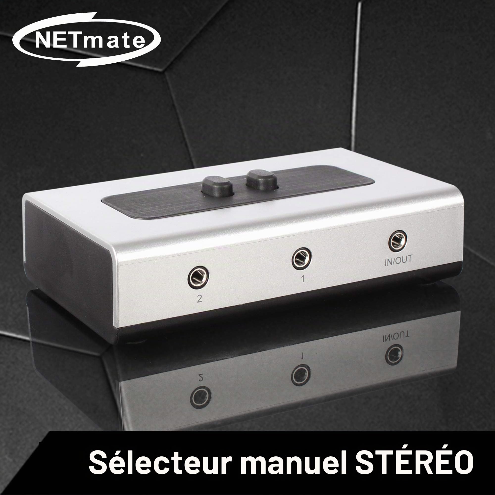 Commutateur Manuel stéréo 2 Ports 3,5 mm avec sélecteur de Haut-parleurs Audio AUX (Trou de Montage Mural intégré, Mur ou Table Disponible)