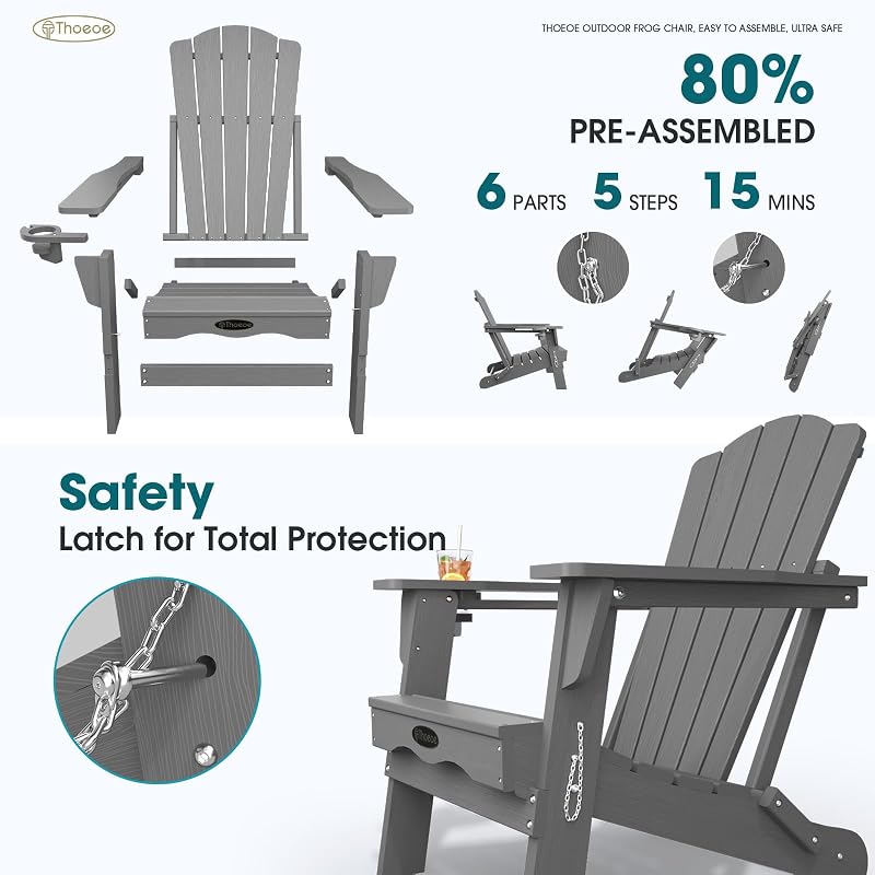 THOEOE Folding Adirondack Chair, All-Weather Fire Pit Chair with Cup Holder image 4