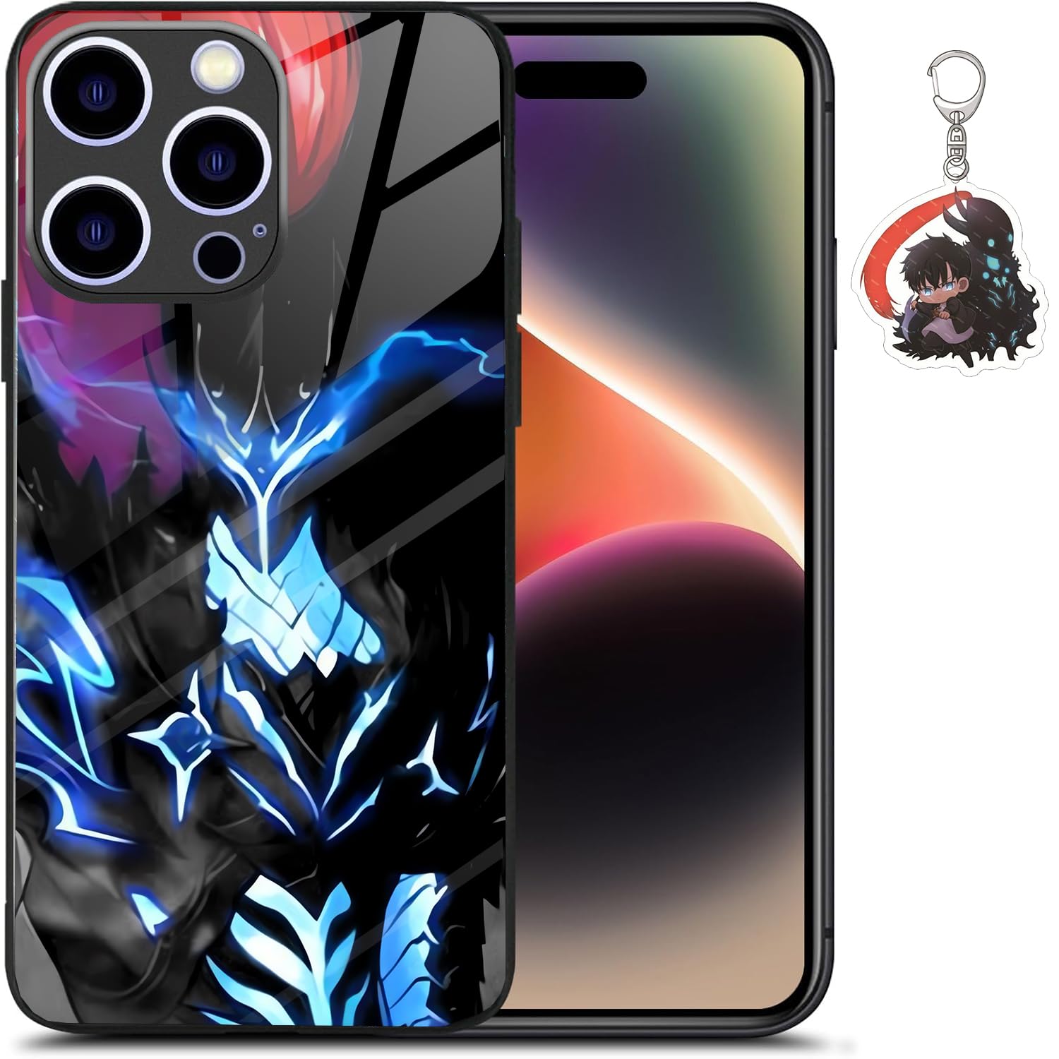 SodaMeow Solo Leveling Phone Case Igris Multi-Model Compatible with iPhone 16/15/14/13/12/11/X Sung Jinwoo Tempered Glass Phone Cover (for iPhone 16